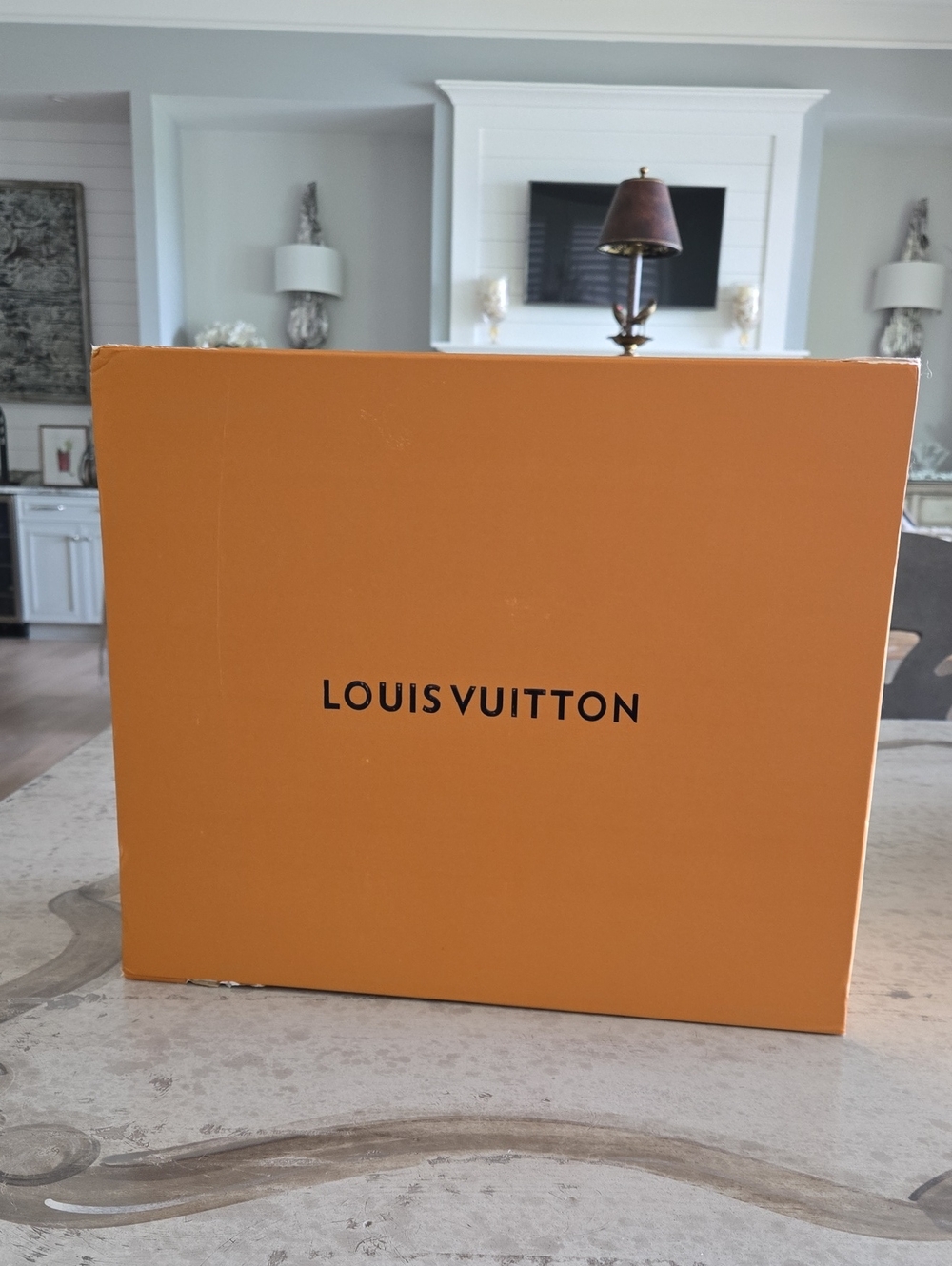Louis Vuitton Orange Handbag Box W/Black Logo, 14" x 12" x 7"